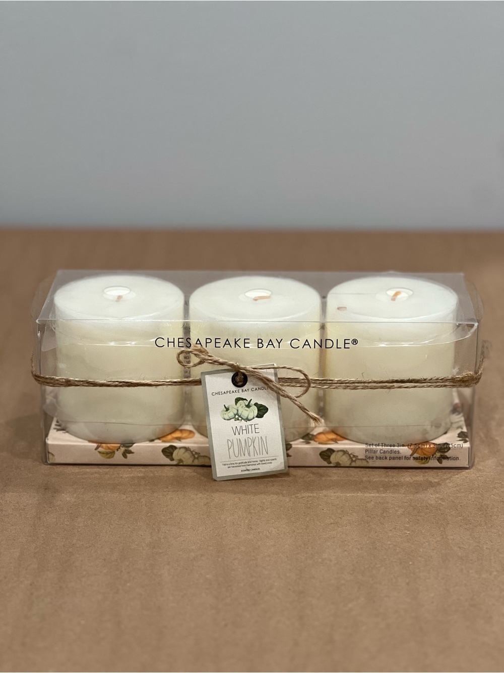 Set of 3 - 3x3 Pillar Candle White Pumpkin Scented Fall Thanksgiving